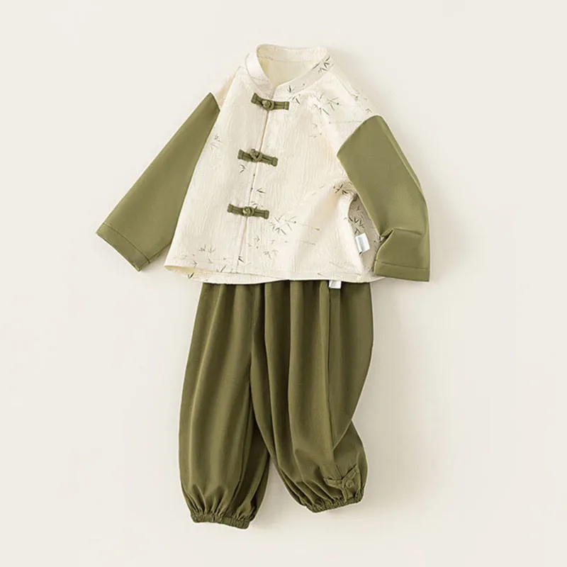 Conjuntos de 2 piezas de ropa para bebé, Tops de algodón de manga larga con estampado de moda de estilo chino y pantalones, ropa de Boutique para niño B183 - imagen 4