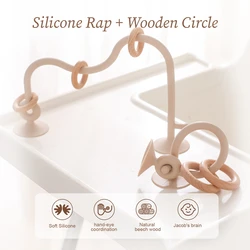 Mordedor silicona suave para bebé con anillo madera – Montessori