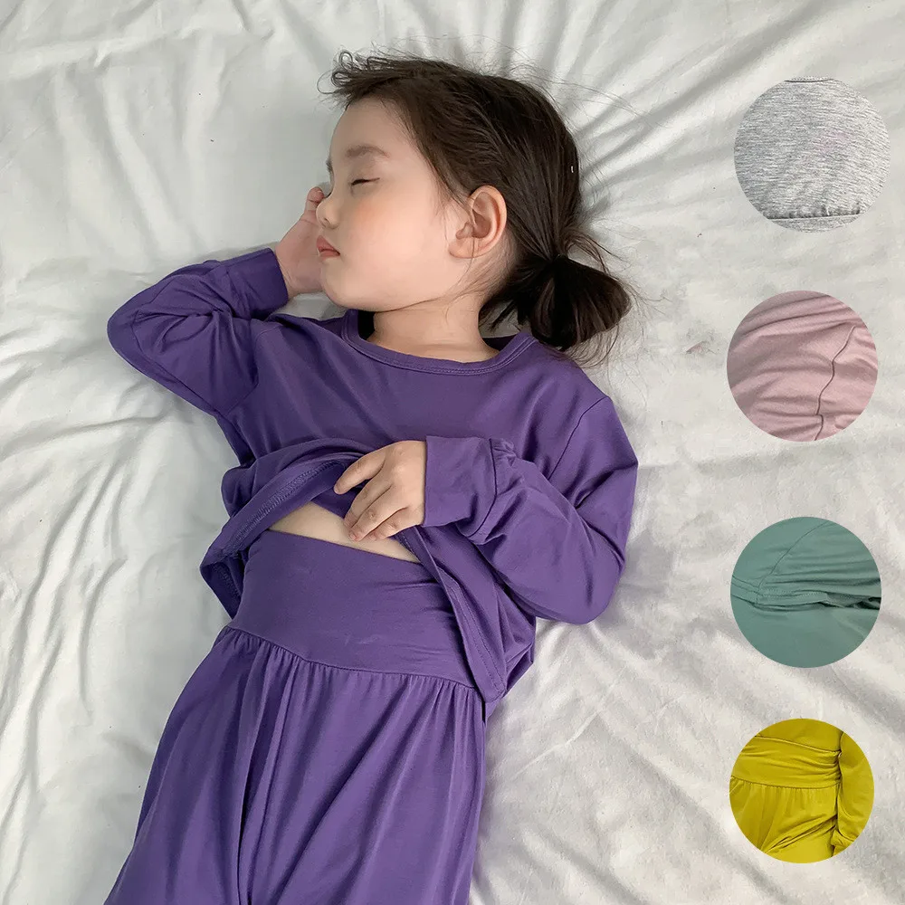 Conjunto de pijama infantil de modal cintura alta, estilo coreano - imagen 3
