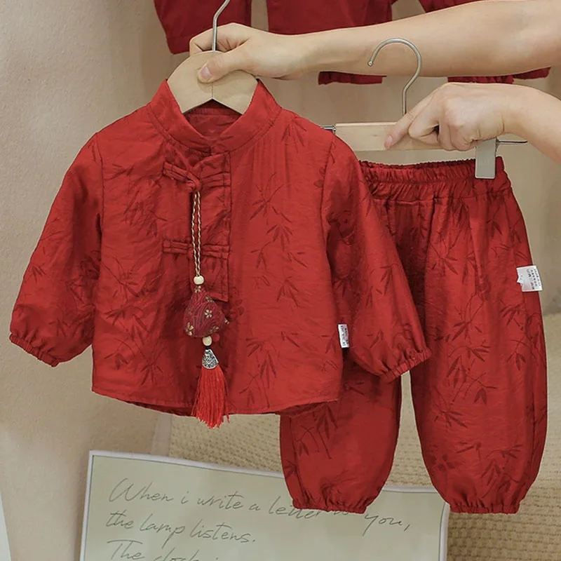 Conjunto de manga larga para bebé – 2 piezas rojo