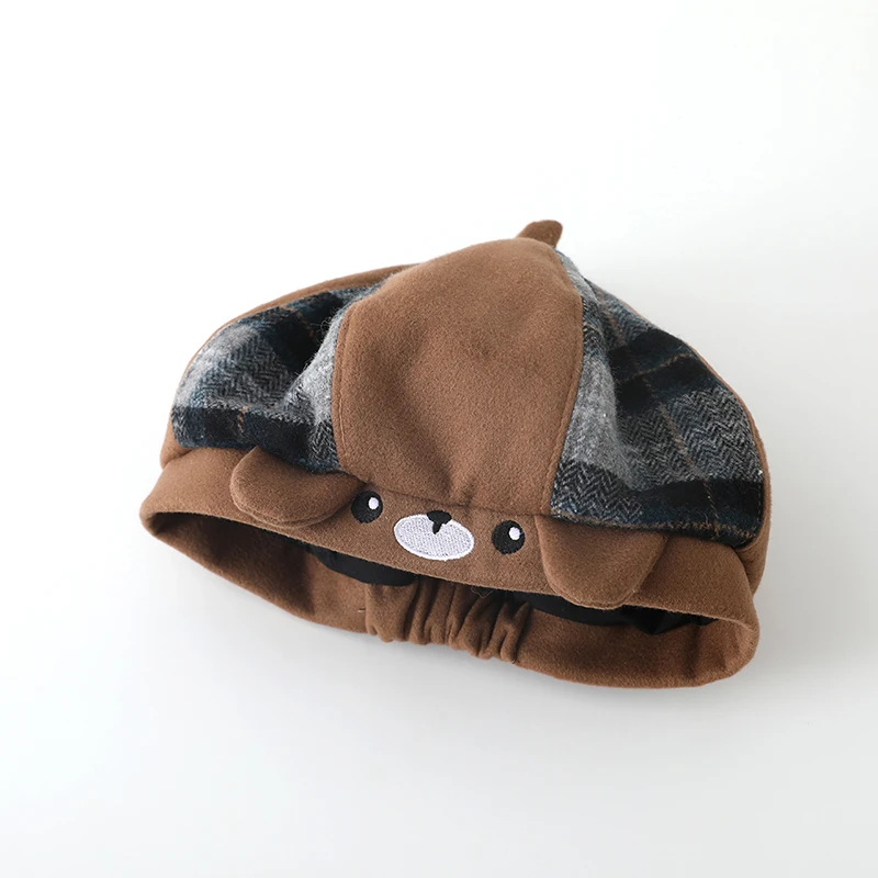 New Baby Girls Beret Hat Autumn Winter Plaid Bear Hats Princess Cute Berets Cap Korean Fashion Kids Accessories 1-3 Years - imagen 4