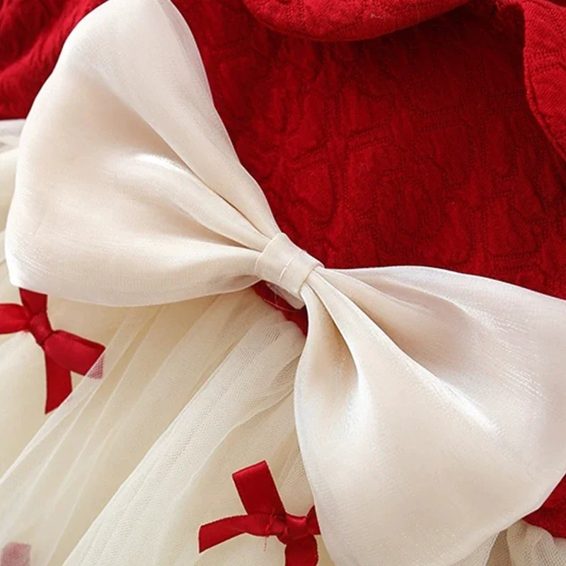 Vestido niña algodón manga larga lazo cuello muñeca–Primavera/otoño - imagen 3