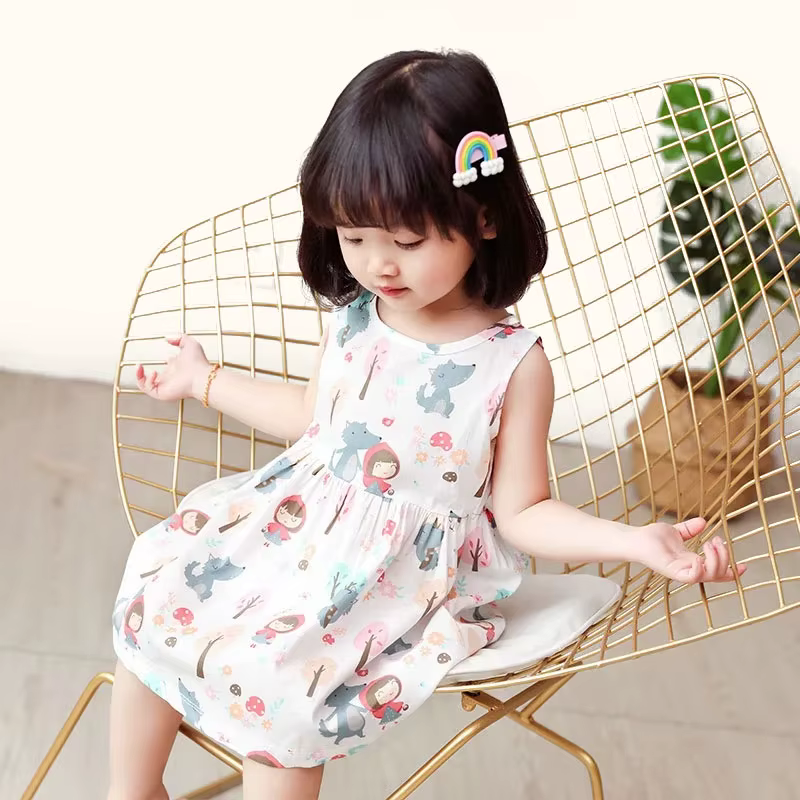Vestido de verano de algodón con flores para niña
