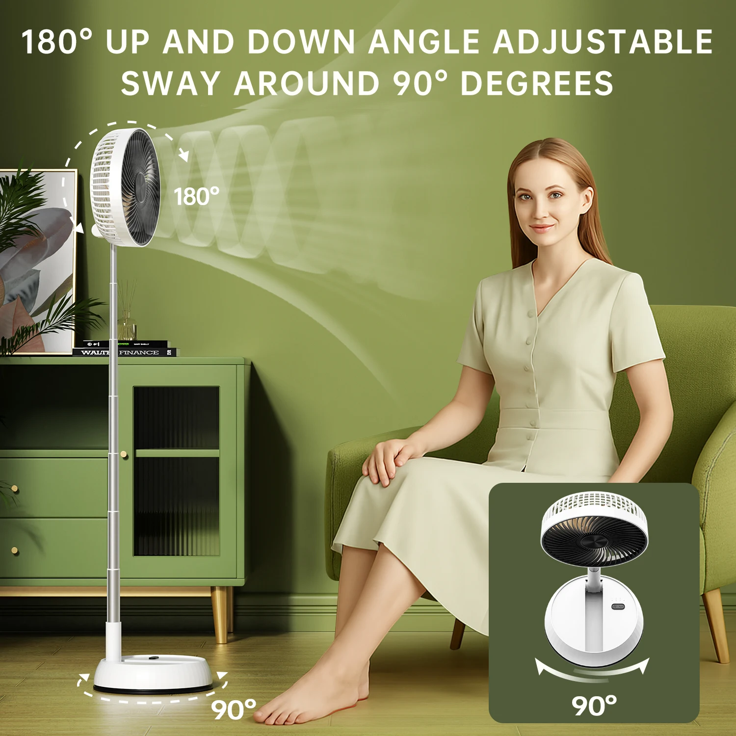Ventilador de pie oscilante portátil con mando a distancia, ventilador de escritorio plegable, ventilador de Pedestal con batería recargable para acampar - imagen 4