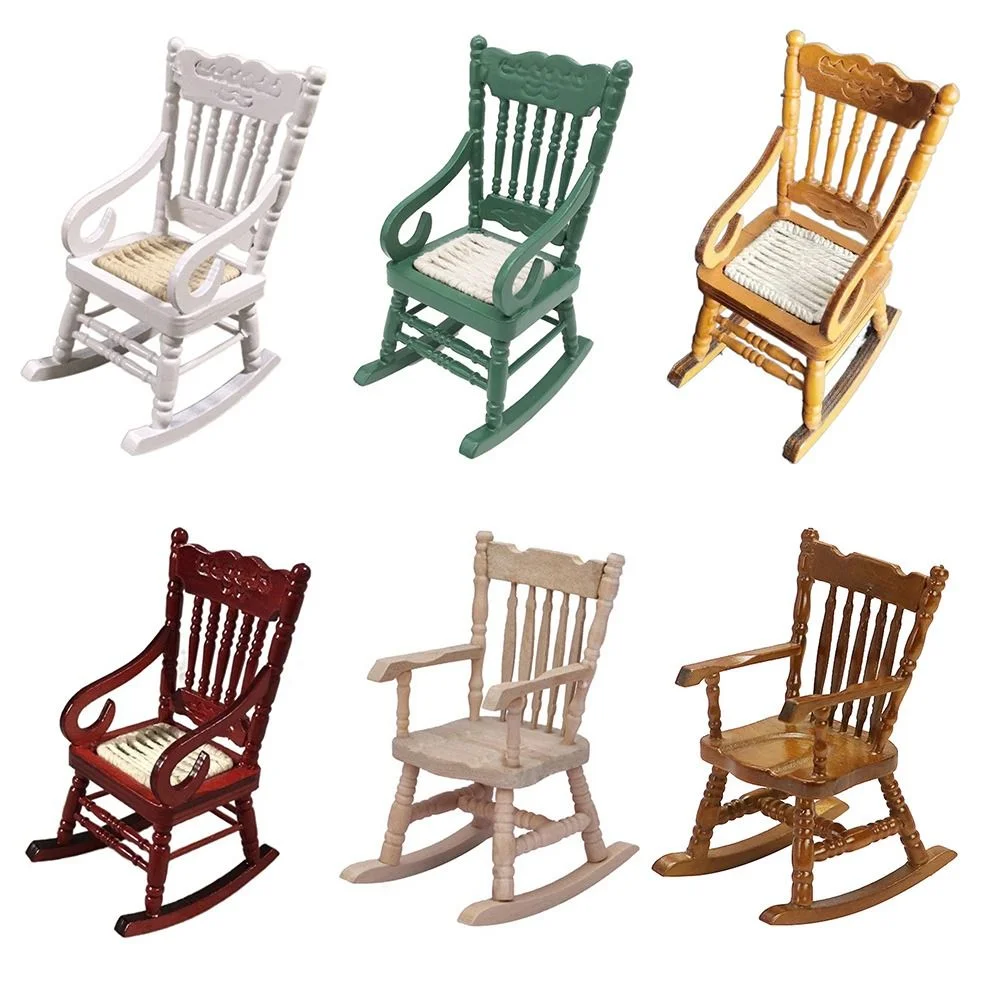 Mecedora en miniatura para casa de muñecas, taburete de madera, muebles de juguete, accesorios de decoración, 1/12