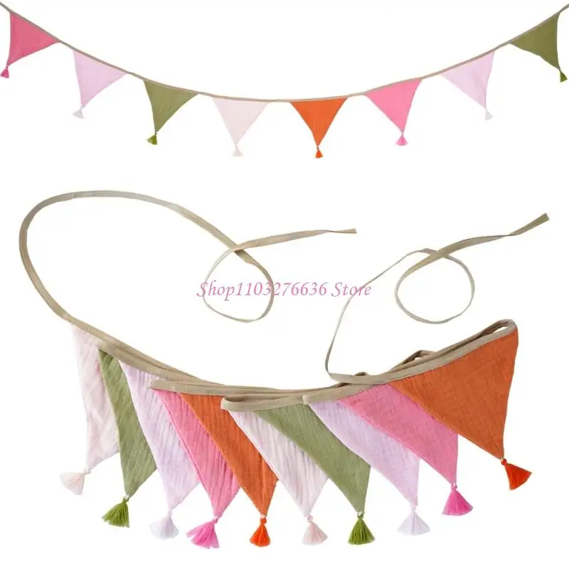 R6FD Colorido Bunting algodón Pared pared colgante para habitación los niños Fiestas cumpleaños - imagen 4