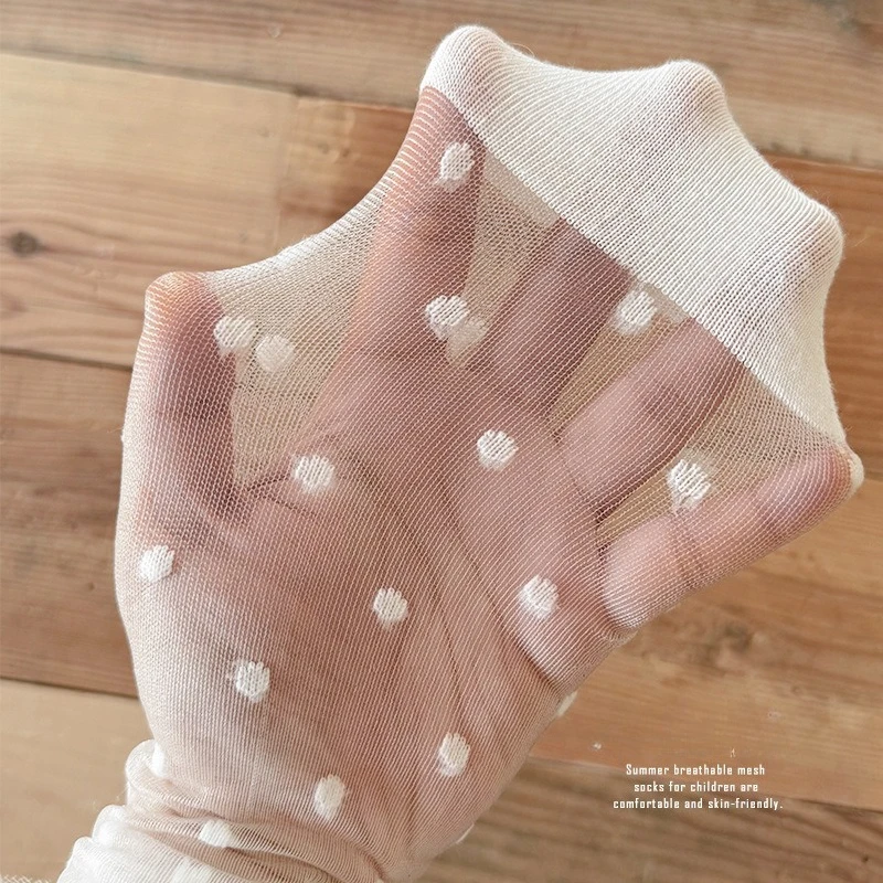 Calcetines Lolita para niñas, calcetines hasta la rodilla de verano con adorno de encaje, medias con patrón de puntos blancos y negros, calcetines bonitos de princesa para piernas de bebé para niños - imagen 4