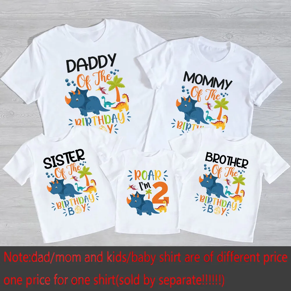 Estampado de dinosaurio niños 2 años cumpleaños familia ropa a juego papá mamá Bro Sis cumpleaños niño camisa camiseta cumpleaños equipo camiseta - imagen 3