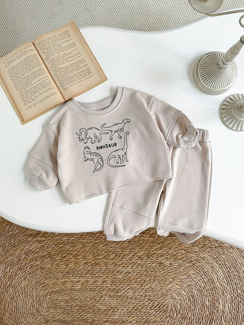 MILANCEL nuevo conjunto de ropa de otoño para bebé 1-18M dinosaurio de dibujos animados niñas pequeñas Sudadera con capucha + Pantalones lindo suelto versión coreana traje infantil - imagen 5