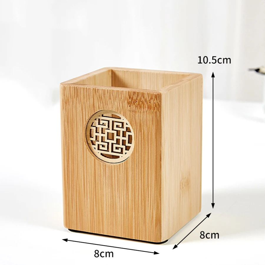 Portalápices multifuncional de madera maciza, organizador de escritorio Retro con grabado, caja de almacenamiento de oficina para lápices, 1 ud. - imagen 5