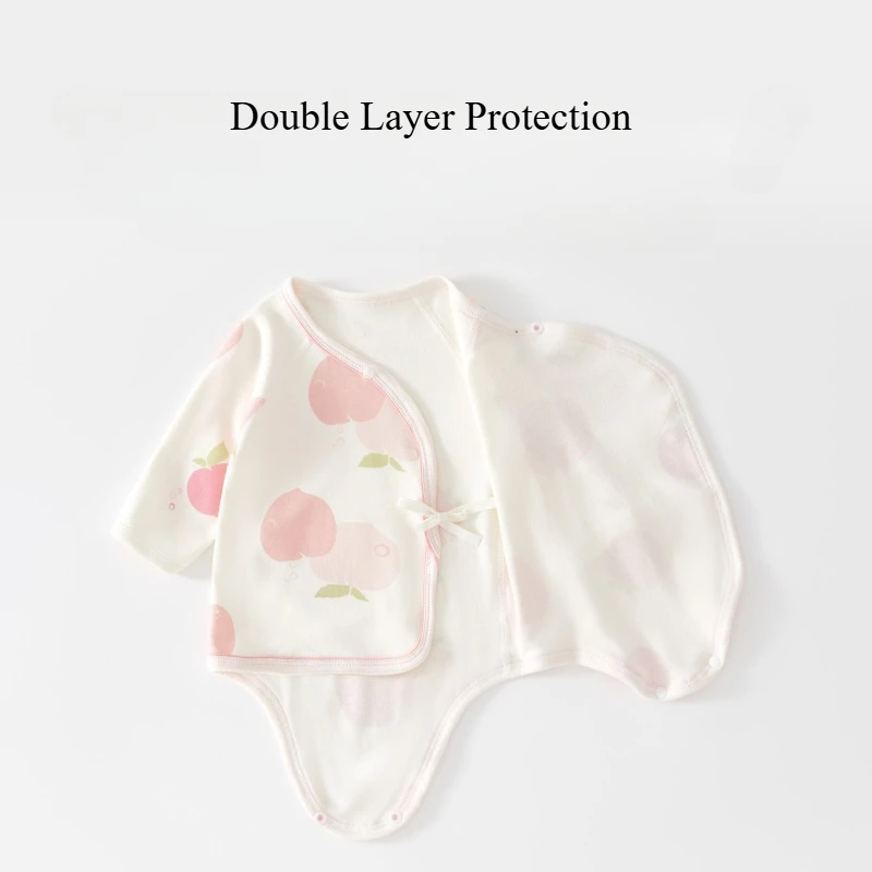 Pelele triangular para bebé recién nacido, ropa de algodón puro para niños y niñas, mono de manga larga con estampado de melocotón bonito de 1-3-6M - imagen 2