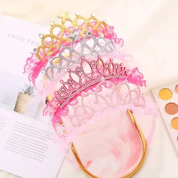 Diadema de corona de tul para niñas con lazo brillante
