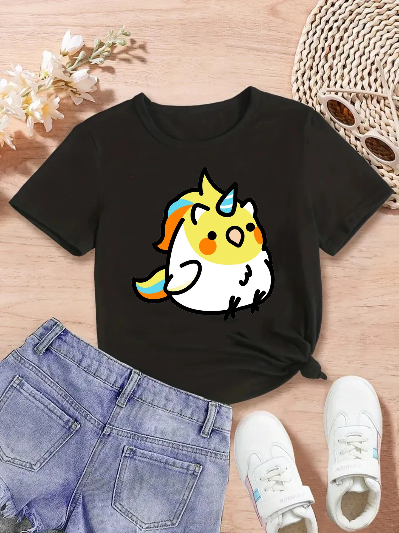 Camiseta con estampado de Cockatiel Loves Reading Flowers, ropa divertida para niñas, camiseta de pájaro Kawaii, camisa de manga corta de verano - imagen 2