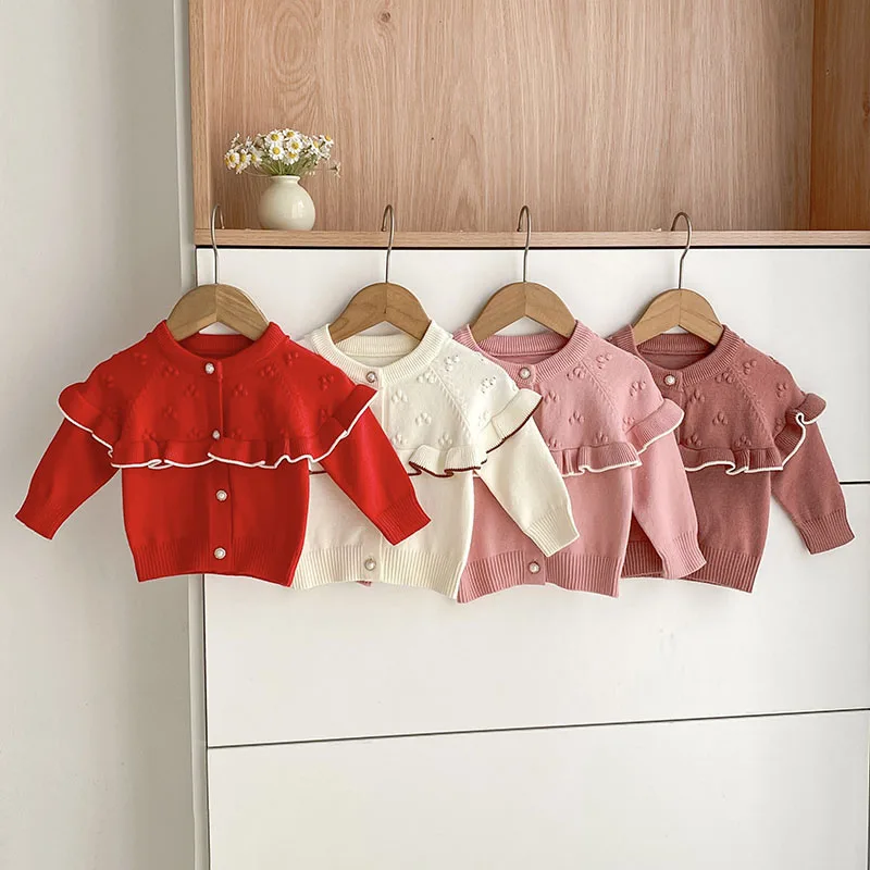 MILANCEL nuevo otoño cárdigan para bebé 0-24M lindo ahuecado niñas Color bloque suéter suelto versión coreana Tops de punto para bebé - imagen 2