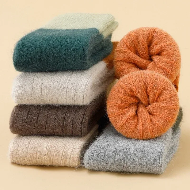 Calcetín cálido de lana para niños y niñas, calcetín deportivo sencillo a la moda hasta la pantorrilla para niños, calcetín cálido de conejo de Cachemira para otoño e invierno - imagen 2