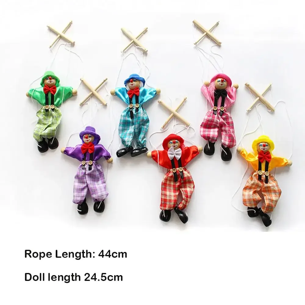 Marioneta de madera de alta calidad para niños pequeños, juguete portátil y duradero, marioneta de payaso con cuerda para tirar - imagen 5