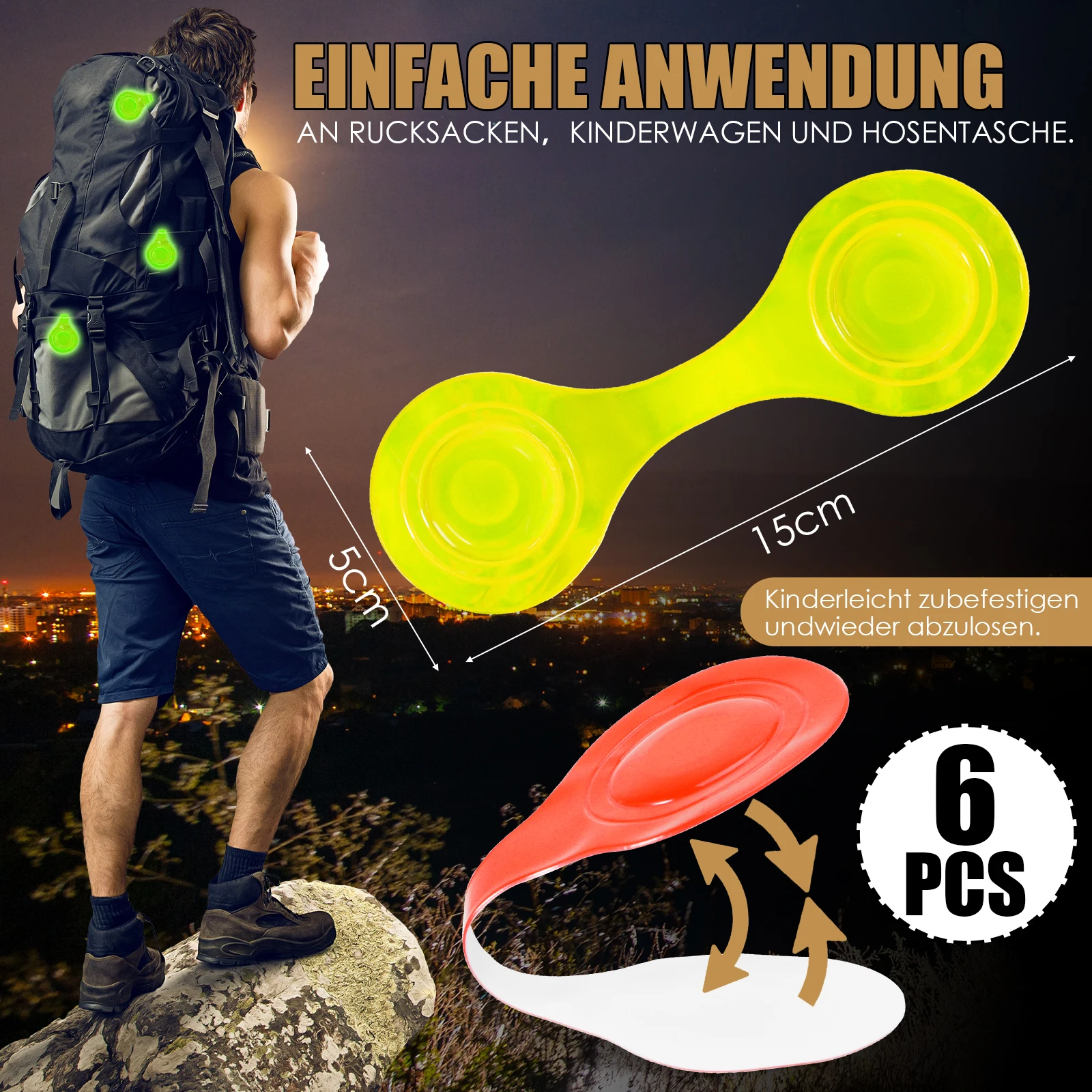 Clips magnéticos reflectantes para bicicleta, seguridad en ciclismo, mochilas para niños, Clips de bolsa reflectora para piezas para caminar de noche, 6 uds. - imagen 2