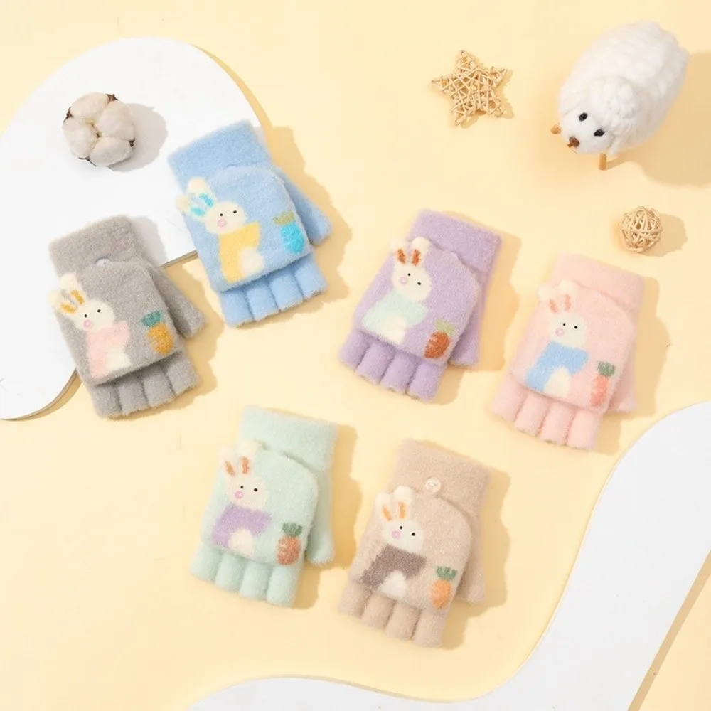 1 par de guantes tejidos de invierno, guantes abatibles a prueba de viento con conejo de dibujos animados, manoplas de esquí para mantener el calor a prueba de frío para regalo de Navidad - imagen 2