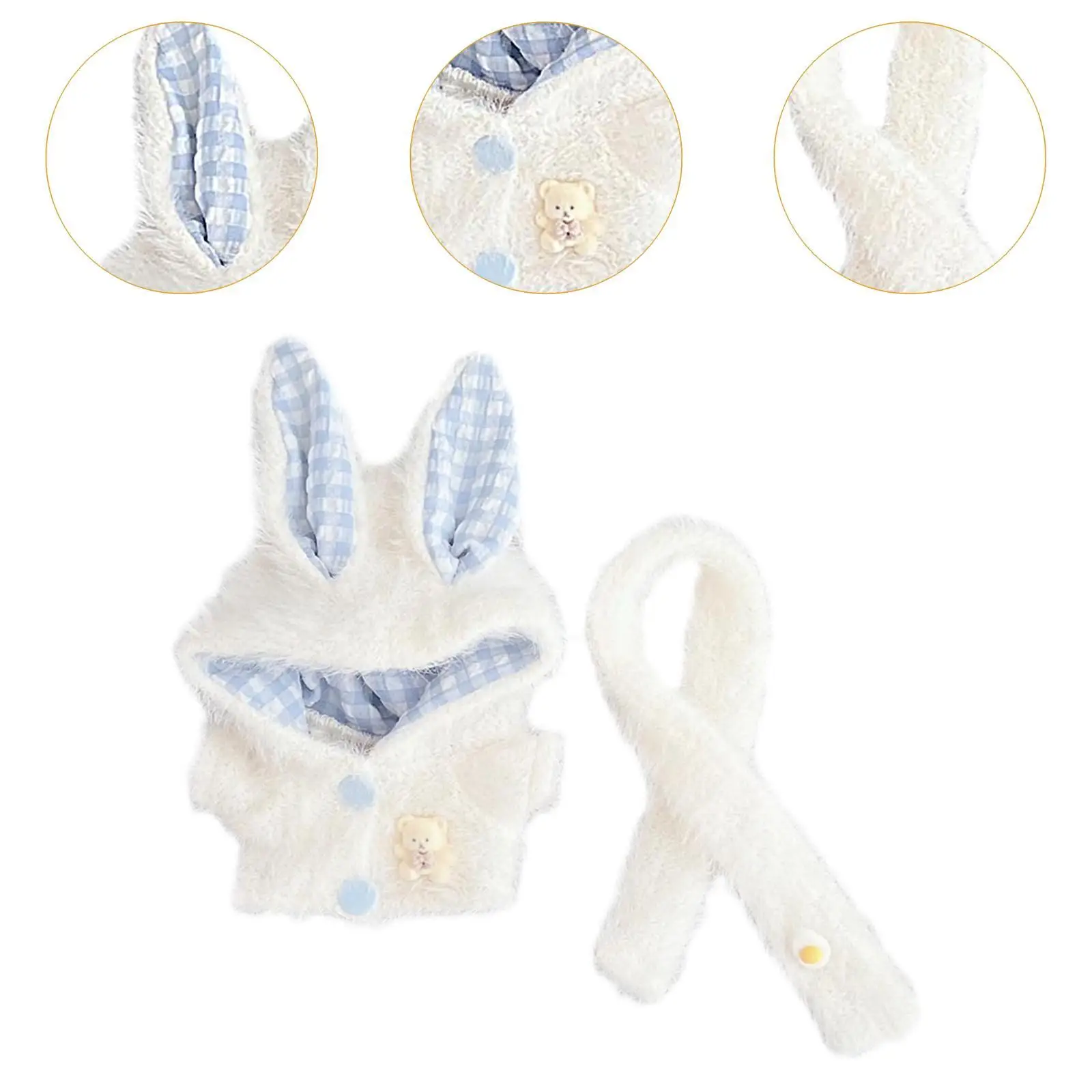 15cm-17cm Plush Doll Clothes Hoodie with Scarf Comfortable Plush Doll Accessories Stylish Cartoon Doll Costume Doll Outifit
