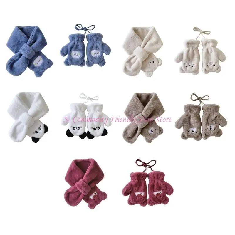 Guantes felpa dibujos animados 85AE/bufanda para cuello para niños 4 a 8T, manoplas cálidas invierno, calentador - imagen 3