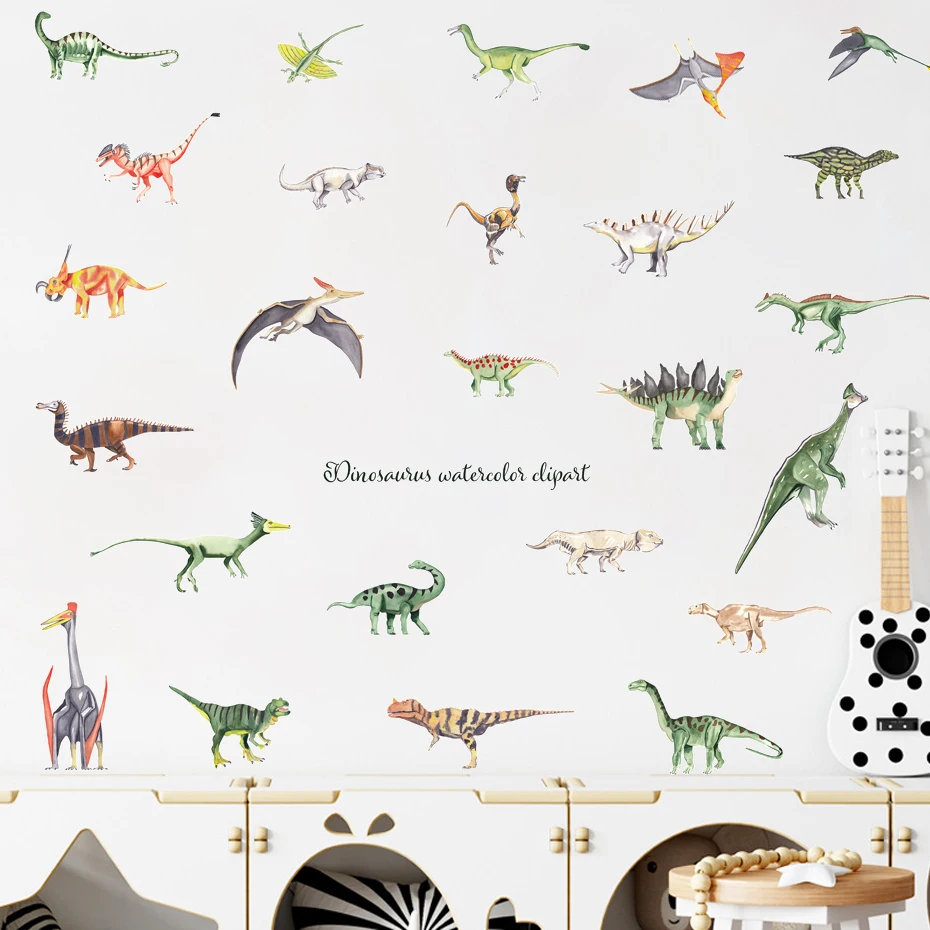 Pegatinas pared infantiles de dinosaurios acuarela estilo vinilo - imagen 2