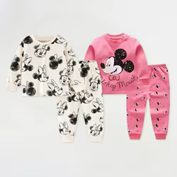 Traje de ropa interior para bebé de 0 a 4 años, conjunto de pijamas de manga larga con estampado de dibujos animados de Minnie para niñas, ropa de otoño, trajes para el hogar para niños