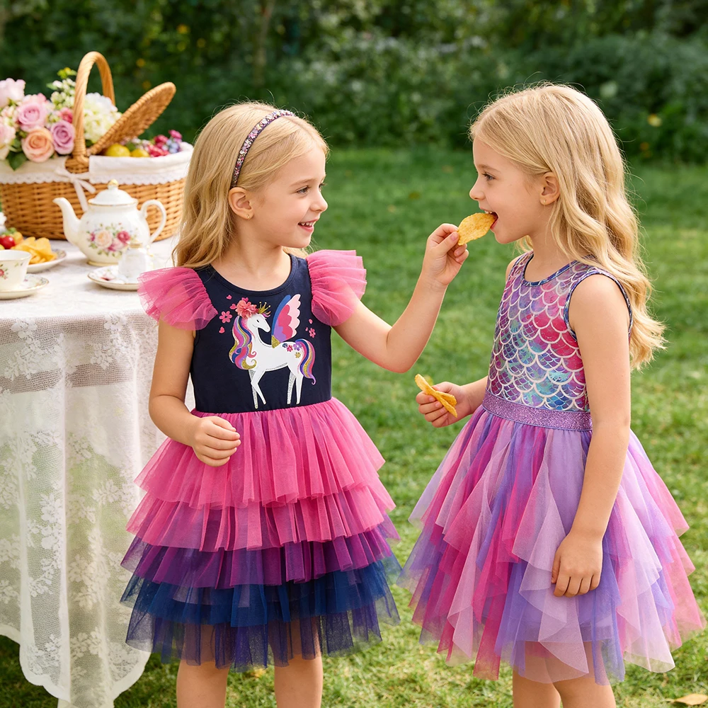 Dxton vestido de princesa sin mangas verano tul capa irregular niñas - imagen 4