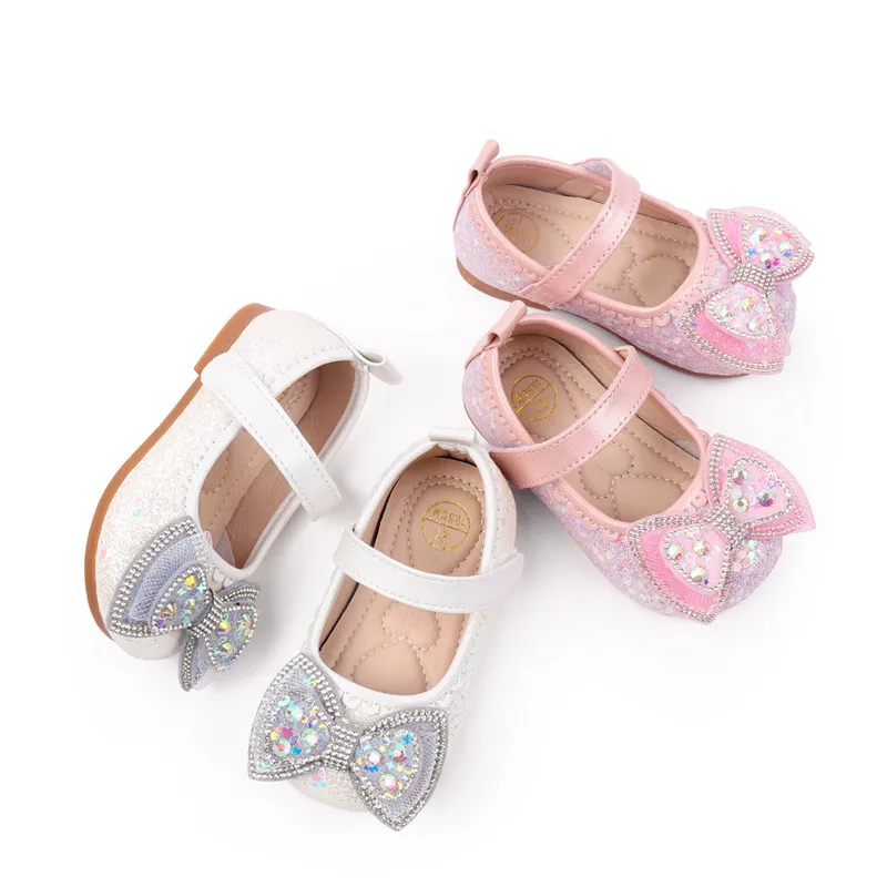Zapatos de princesa para niños pequeños con lazo, zapatos ostentosos a la moda para niñas, nuevos zapatos planos de cuero para bebés de primavera y otoño
