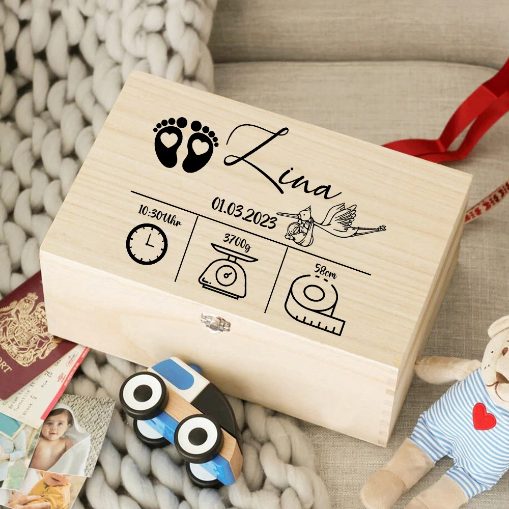 Caja de madera personalizada para recuerdos de bebé - imagen 4