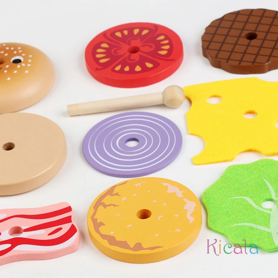 Juego de cocina para niños, hamburguesa, patatas fritas, comida, juegos de casa, hamburguesa, sándwich, cocina apilable, juguete para juego de imitación, regalo de Navidad - imagen 5