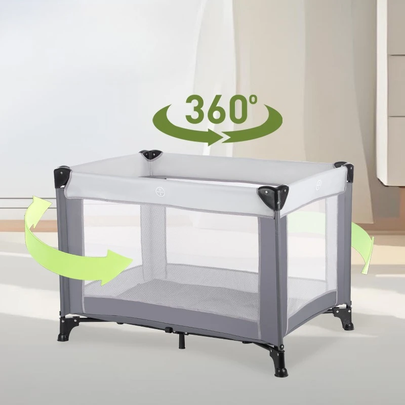 Cama tipo parque infantil portátil con valla protectora, cuna de seguridad plegable para niños pequeños, cama de bebé multifuncional y centro de actividades en el hogar - imagen 2