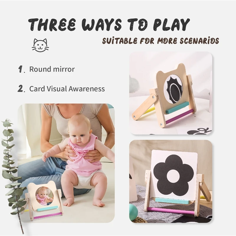 Juguete Montessori espejo tablero madera estimulación sensorial bebés - imagen 3