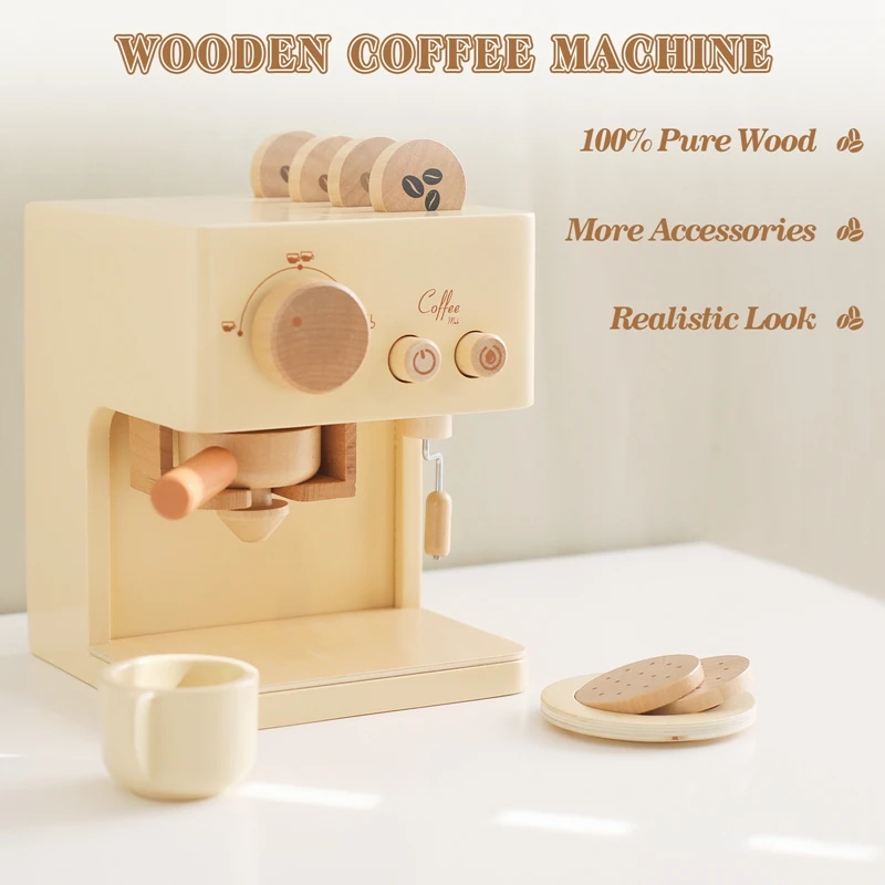 Cafetera infantil de madera – Juguete educativo de cocina - imagen 2