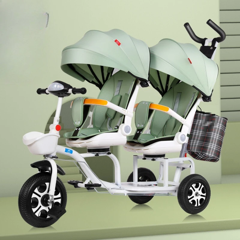 Triciclo doble para bebé con asientos giratorios y asa de paseo - imagen 3