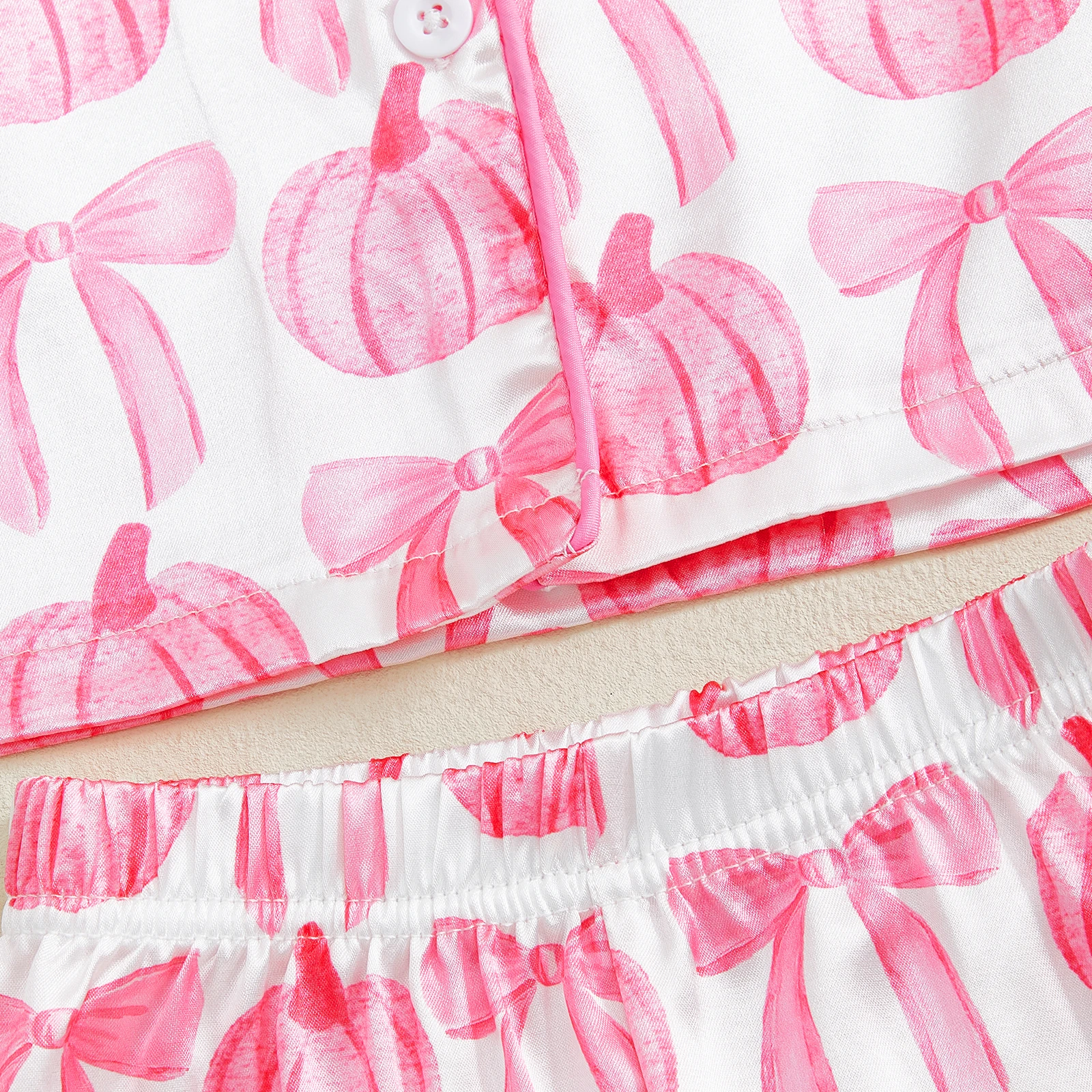 VISgogo Conjunto de pijamas de Halloween para niñas con estampado de lazo de calabaza Tops de manga larga con pantalones de cintura elástica Ropa de dormir - imagen 5