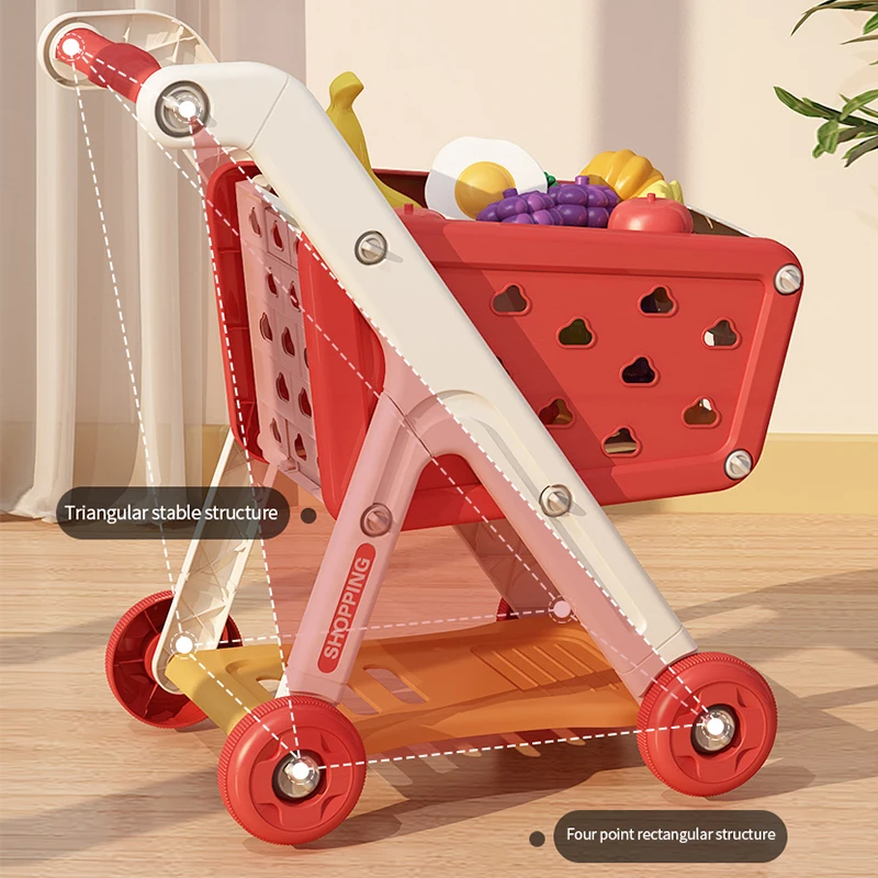 Carrito de compras de juguete para bebé, carrito pequeño para niños, casa de juegos, corte de fruta, música, cocina, supermercado, hombres y niñas - imagen 4