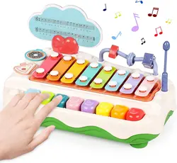Juguetes musicales para bebé 2 en 1: teclado y xilófono con luces