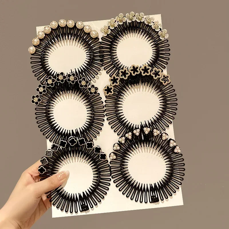 Organizador de cabello con perlas y flor de Camelia redonda coreana para niñas y mujeres, pinzas para el cabello, tocados recogidos para niños, accesorios para niños - imagen 4