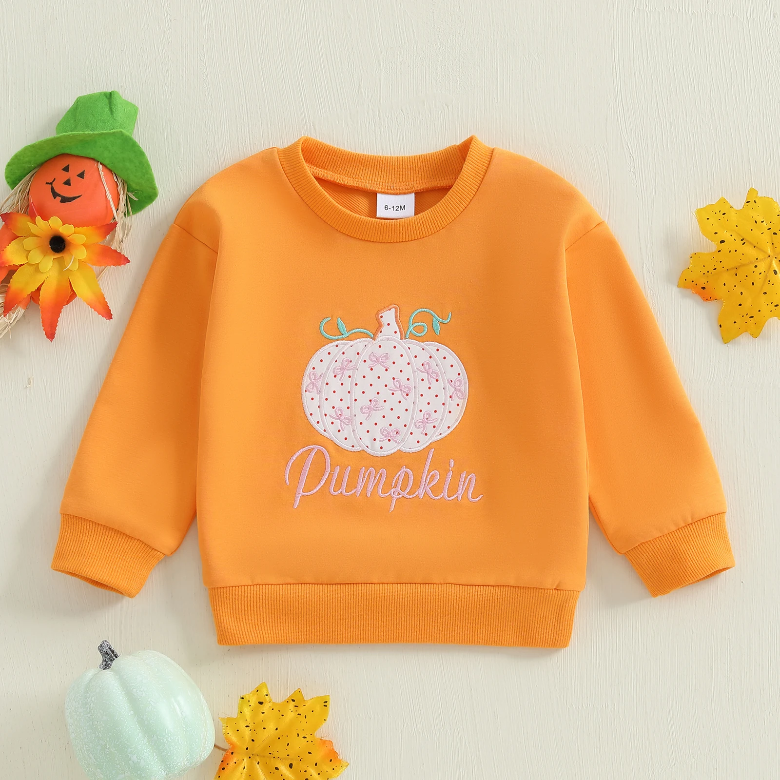 Sudadera para bebés y niñas, Tops de cuello redondo con bordado de calabaza/fantasma/árbol de Navidad a la moda, manga larga - imagen 2