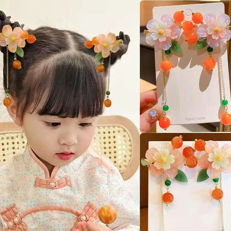 Han polvo niños tocado antiguo niña 2023 nuevos accesorios para el cabello Hanfu estilo chino princesa Súper Hada horquilla con flecos