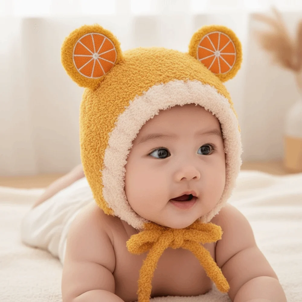 Gorros de Otoño Invierno a prueba de frío de dibujos animados, gorro grueso y cálido, gorros bonitos de frutas para niños, gorros para niños - imagen 3