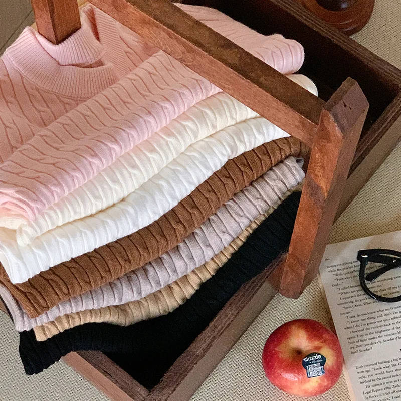 Suéter suelto de punto para niños, camisa Base de manga larga torcida, nuevo estilo de otoño, ropa interior de moda, Top con cuello tipo Polo para invierno - imagen 4