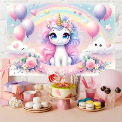 Telón de fondo unicornio arcoíris para primer cumpleaños infantil