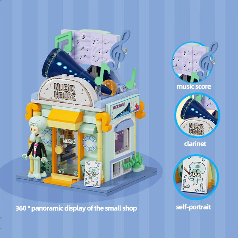 Bob Esponja SquarePants bloques de construcción dibujos animados Street View Store Mr. Krabs Patrick Squidward bloques de modelismo juguetes para niños regalos de vacaciones - imagen 4