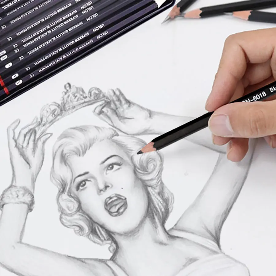 Juego de lápices para bocetos profesionales, 12 Uds., 6H-14B, 12 Uds., lápices de grafito, suministros de pintura, material de escritura escolar de arte, papelería - imagen 4