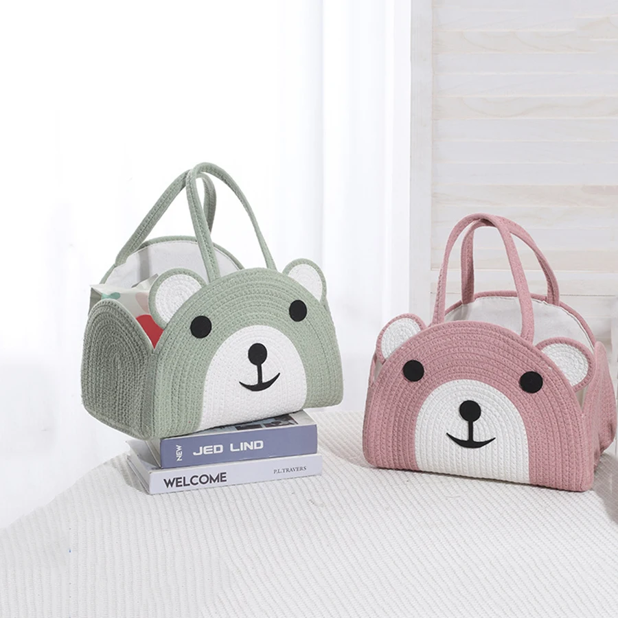 Bolsa de mamá con cuerda de algodón, cesta de pañales de mano para bebé, bolsa de almacenamiento, bolso de estilo Ins, bolsa de almacenamiento tejida para trabajadores de oficina - imagen 2