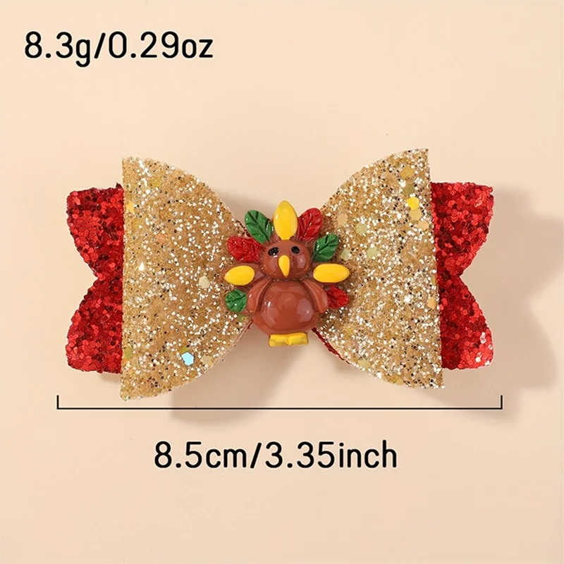 Horquilla con lazo de pavo para el Día de Acción de Gracias, pinzas para el pelo con lazo brillante para niña, accesorios para el cabello para fiesta de vacaciones, 2 uds. - imagen 2