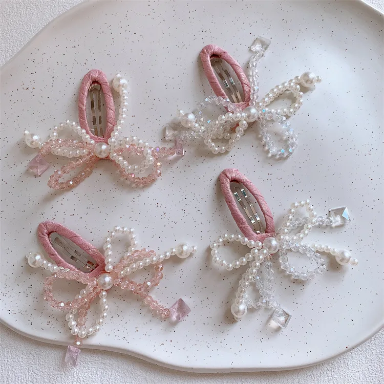 Horquilla con lazo de perlas pequeñas y frescas para niños, Clip BB de pelo roto lateral de Color sólido para niñas, Clip de flequillo para padres e hijos, primavera y verano - imagen 5