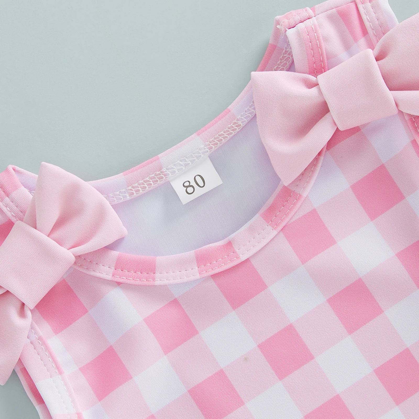 Traje de baño de niña con estampado cuadros y flores, volantes - imagen 5