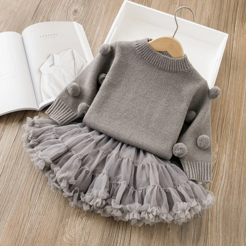 Conjunto de jersey y falda abullonada para niña otoño invierno - imagen 4